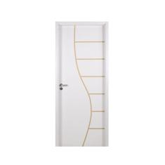 Kit Porta de Madeira Decorada 215x84cm com Batente de MDF Ultra 12cm Cantareira MGM Branco