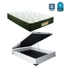 Cama Box casal com baú branca + Colchão Molas bonnel 1,38 x 1,88 x 20 cm