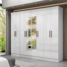 Guarda Roupa Casal Espelho 8 Portas 4 Gavetas MDF Genebra Maxel