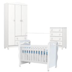 Quarto de Bebê Mel Flat com Berço Americano New Nanda Branco Brilho - Carolina