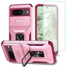 Wanyuexes Capa para Pixel 8, capa para Google 8 GKWS6 G9BQD com protetor de tela de vidro temperado e capa de câmera deslizante, suporte giratório para carro, capa à prova de choque para Google Pixel