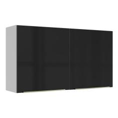 Armário Aéreo Madesa Lux 120cm 2 Portas Branco Preto