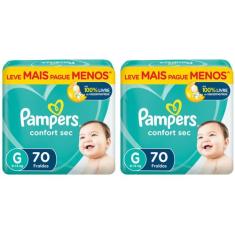 Kit Fraldas Pampers Confort Sec Tam. G 9 a 13kg - 2 Pacotes com 70 Uni