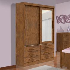 Guarda Roupa Solteiro 2 Portas e 6 Gavetas Com Espelho
