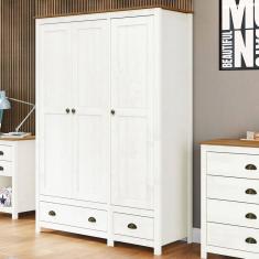 Guarda-Roupa 3 Portas 2 Gavetas Topázio Madeira Pinus Branco/Freijó - Finestra