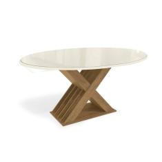 Mesa p/ Cozinha Graviola c/ Tampo Madeirado c/ Vidro 180x105cm Freijó/Off White - Kappesberg