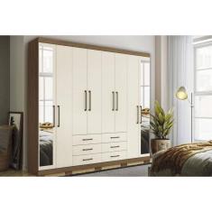 Guarda Roupa 8 Portas (2 c/ Espelho) e 6 Gavetas c/ Pés Master 8.6 Jatobá/Areia - Santos Andirá