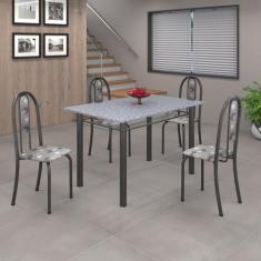 Conjunto De Mesa 120x75cm Tampo Em Granito Com 4 Cadeiras Iri