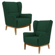 Kit 2 Poltronas Decorativas Base Manu Madeira Milena B-303 Veludo Verde Musgo