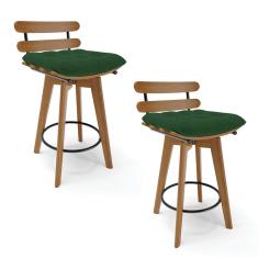 Kit 02 Banquetas Giratória Costela Base Madeira Verde