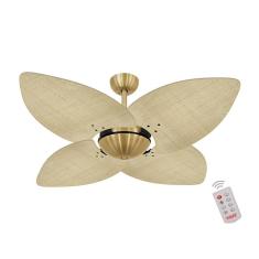 Ventilador De Teto Dormamu Dourado Office 4 Pás Palmae Natural 220V Com Controle