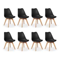 Conjunto 08 Cadeiras Eames Wood Leda Design Preta