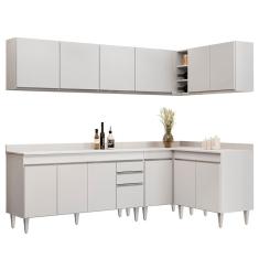 Armário De Cozinha Modulado De Canto 6 Peças Cp32 Balcão Com Tampo Branco - Lumil