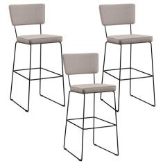 Kit 3 Banquetas Alta Para Cozinha Sala De Jantar Base em Aço Fixa Alla