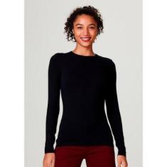 Blusa Básica Manga Longa Com Elastano Feminina-Feminino