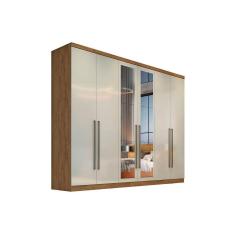 Guarda Roupa Casal Dello-Trento 6 Portas de Abrir 6 Gavetas MDF com Espelho Freijo Cumaru c- Fendi Móveis Novo Horizonte