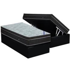 Cama Box Baú Solteiro: Colchão Molas Ortobom Nanolastic Light + Base crc Suede Black(88x188)