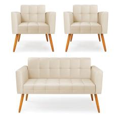 Kit 1 Sofá Namoradeira e 2 Poltronas Elisa Corino Pés Palito Castanho - D`Rossi