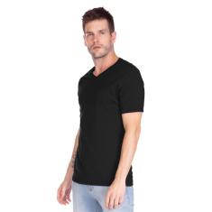 Camiseta Masculina Básica Comfort Gola V Preta-Masculino