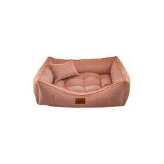 Cama para Cachorro Retangular em Linho Rosa Média (M) 55 x 42 cm