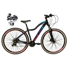 Bicicleta Aro 29 Ksw Mwza 24v Câmbio Shimano Acera K7 Garfo Trava Freio A Disco - Preto/pink/azul Tam.17