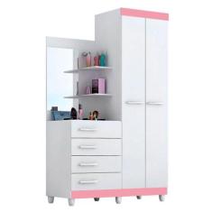 Guarda roupa solteiro com Espelho 2 portas 4 gavetas Melissa ACP Móvei