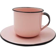 Caneca Esmaltada Xícara Com Pires Para Chá Café 180ml - Metallouça