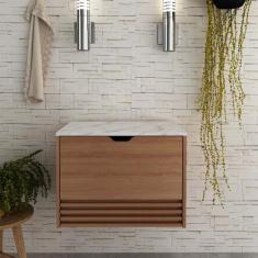 Balcão Gabinete Suspenso com gaveta 60x44,7cm Amêndoa Mármore Branco -