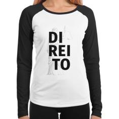 Baby Look Raglan Direito Estudante Manga Longa - Foca na Moda, Branco,