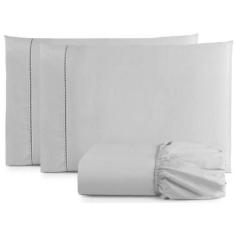 Jogo De Lençol Cama Box Queen 3 Peças Percal 400 Fios Cinza - Casa Hom