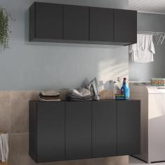 Conjunto Lavanderia Suspenso Multiuso Armário Aéreo e Balcão 4 Portas 