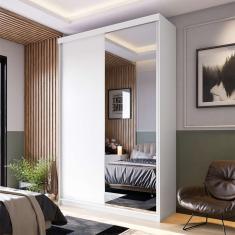 Guarda-Roupa Solteiro com 1 Espelho Genebra 2 pt 2 gv Branco