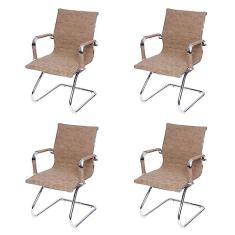 Kit 4 Cadeiras para Escritório Interlocutor Base Fixa Esteirinha Corino 3301 Or Design Castanho