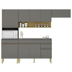Armário De Cozinha 4 Peças Balcão Com Tampo 150cm Lina17 K02 Gris-freijó - Mpozenato