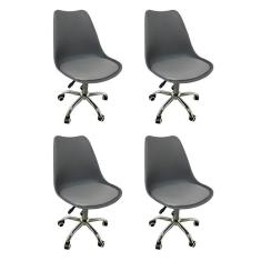 Kit 4 Cadeiras para Escritório Secretária Decorativa Eames Chicago Cinza