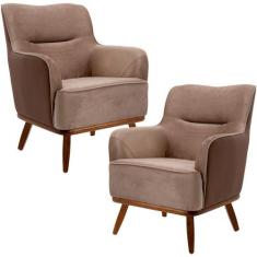 Kit 02 Poltronas Decorativas Base Fixa de Madeira Isabella Veludo Impo