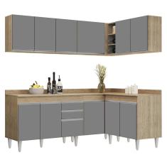 Armário De Cozinha Modulado De Canto 6 Peças Cp29 Balcão Com Tampo Castanho/cinza - Lumil