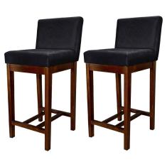 Kit 2 Banquetas Média Moderna para Bancada Lisboa Madeira Capuccino Suede Preto CCS