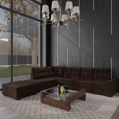 Sofá de Canto 9 Lugares com Puff Leblon Marrom