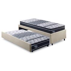 Bicama Box Solteiro 88x188cm Linho com Dois Colchões Gran Sleep Molas Verticoil Ecoflex Bege/Preto