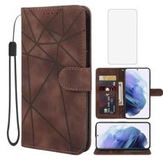 Wanyuexes Capa para Galaxy S21 5G, capa carteira para Samsung S21 SM-G991U com protetor de tela de vidro temperado, pele sensação de pele flip suporte suporte para cartão de crédito capa de telefone