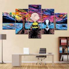 Quadro Decorativo Mosaico De 5 Peças Snoopy E Charlie Brown - Kyme Qua