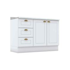 Balcão de Cozinha Modulado p/ Pia c/ Tampo Americana c/ 2 Portas e 3 Gavetas 120cm Branco - Henn