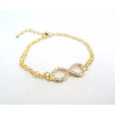 Pulseira Infinito Strass Lembrancinha Folheado Ouro 18k