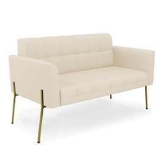 Sofá Namoradeira 2 Lugares Base Pé De Ferro Dourado Elisa Linho D03 - 