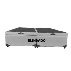 Cama Box Baú Casal Bipartido Blindado Linhão Cinza Com Pistão A Gás