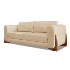 Sofá 3 Lugares Yves Linho Dourado 230 cm - Spezzia Decor