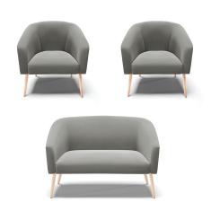 Kit Namoradeira 2 Lugares E 2 Poltronas Grafite Pés Palito