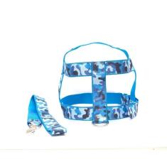 Kit Guia com peitoral 25mm azul tamanho 4 (46 cm a 51 cm) - Nica pet
