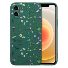 RALEAVO Capa floral para iPhone 12, capa de silicone líquido com lindo padrão de ramo de flores para meninas e mulheres, capa protetora de borracha macia fina para iPhone 12 (6,1 polegadas), verde